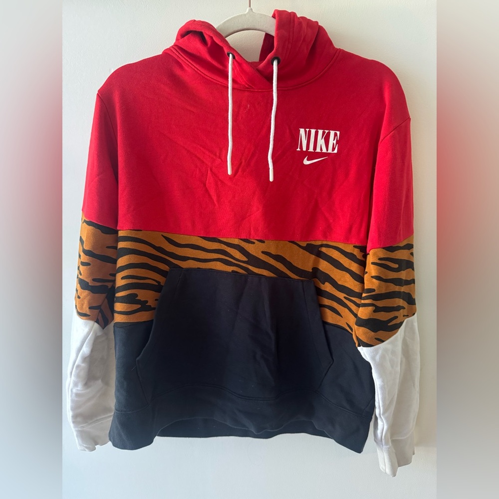 Nike Men's Red, Black, and tiger-stripped Hoodie